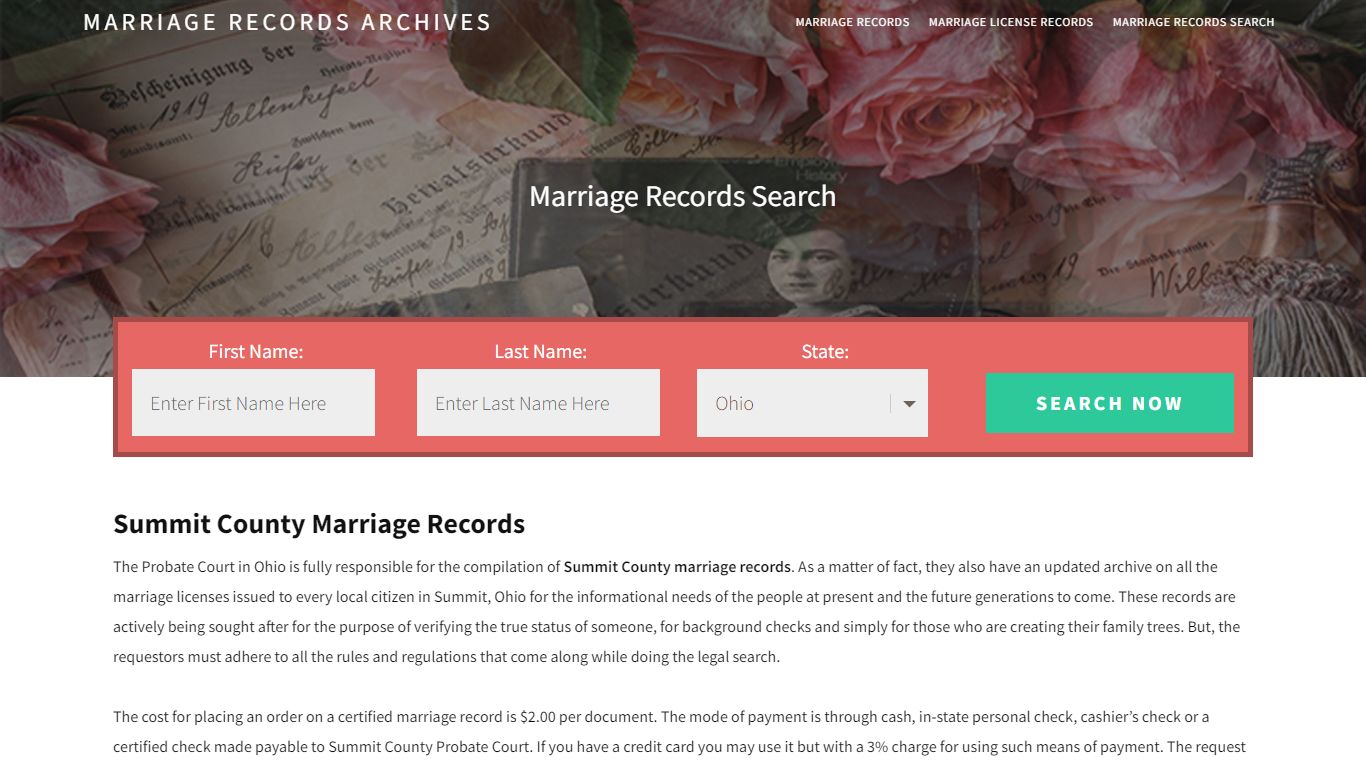 Summit County Marriage Records | Enter Name and Search