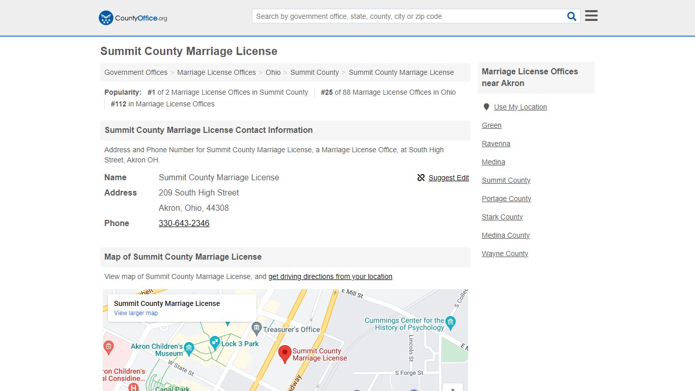 Summit County Marriage License - Akron, OH (Address and Phone)