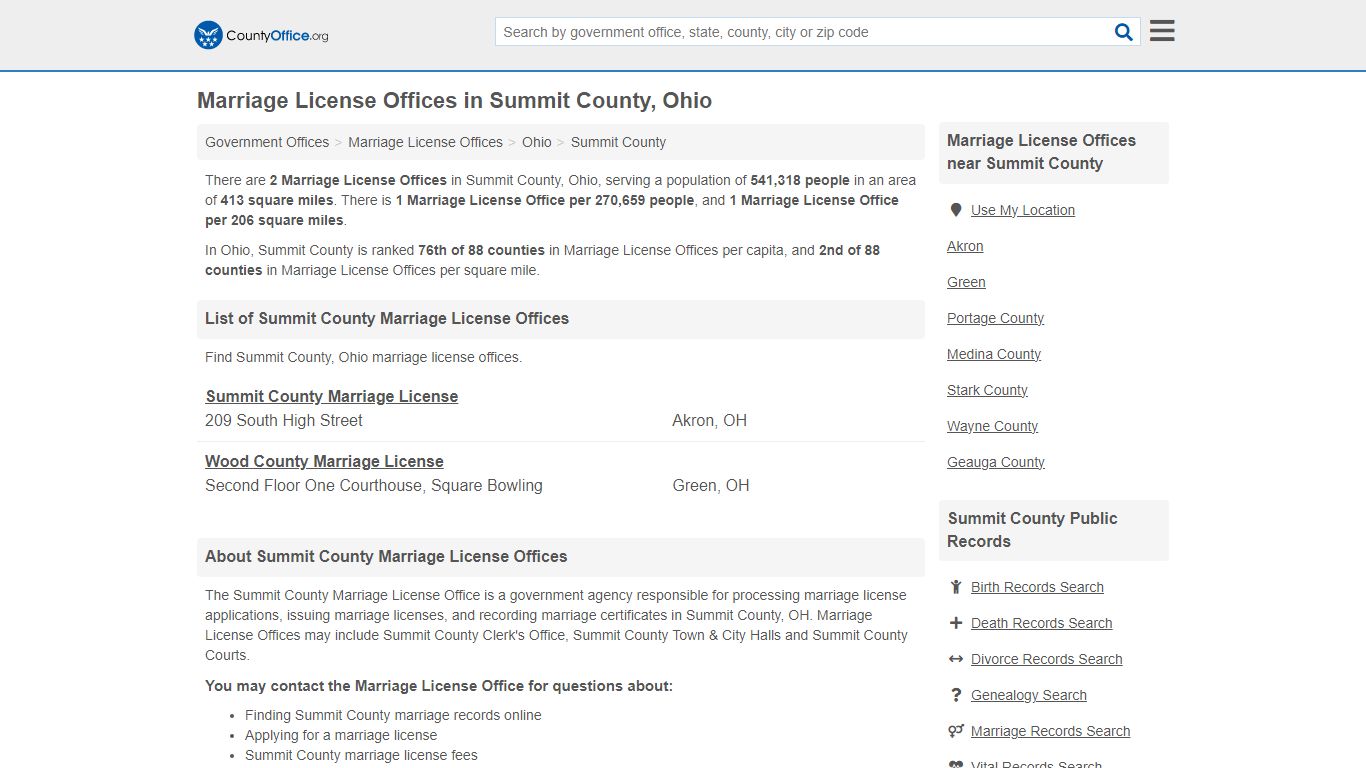 Marriage License Offices - Summit County, OH (Applications & Records)